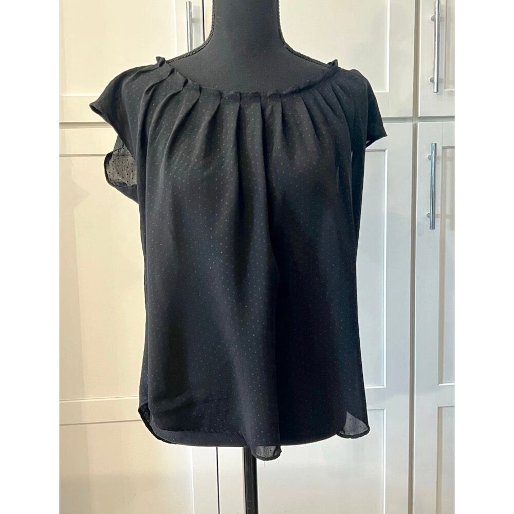 LC Lauren Conrad Blouse Solid Black Dots Size M Back Neck Tie Top Career Dressy